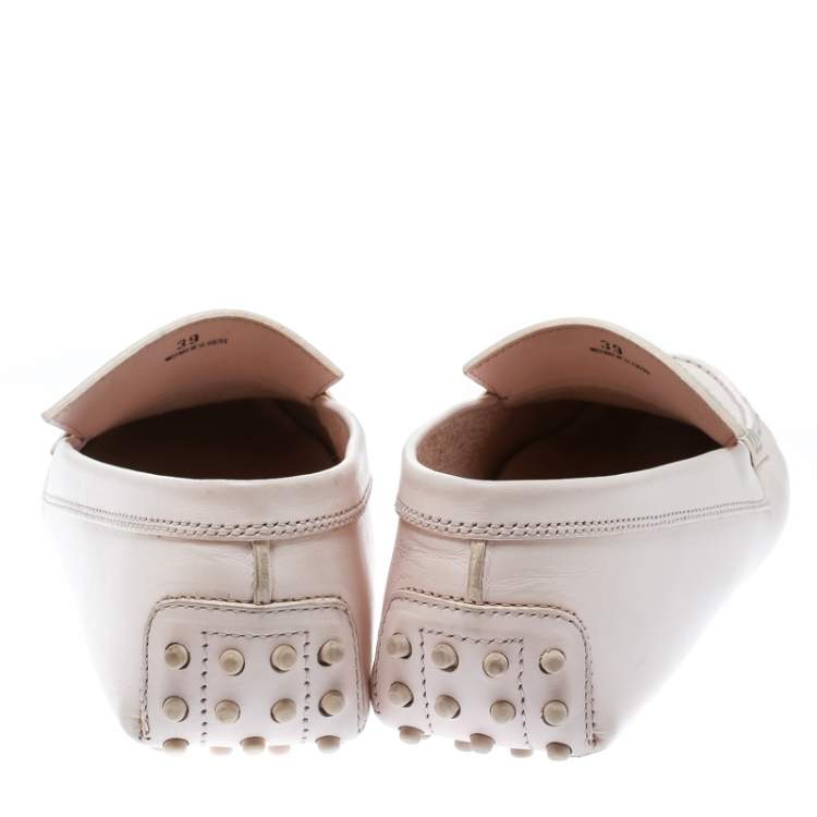Pre Owned Tod's Blush Pink Leather Asymmetrical Tong Driving Loafers Size 39