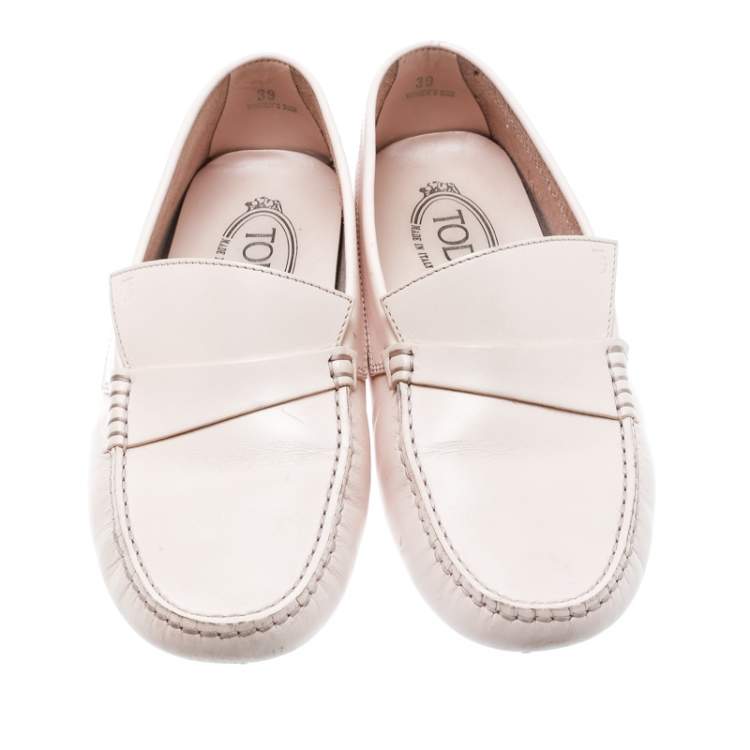 Pre Owned Tod's Blush Pink Leather Asymmetrical Tong Driving Loafers Size 39