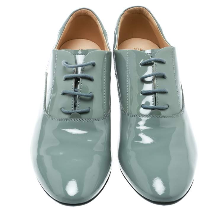 Pre Owned Tod's Grey Patent Leather Lace Up Oxford Size 40
