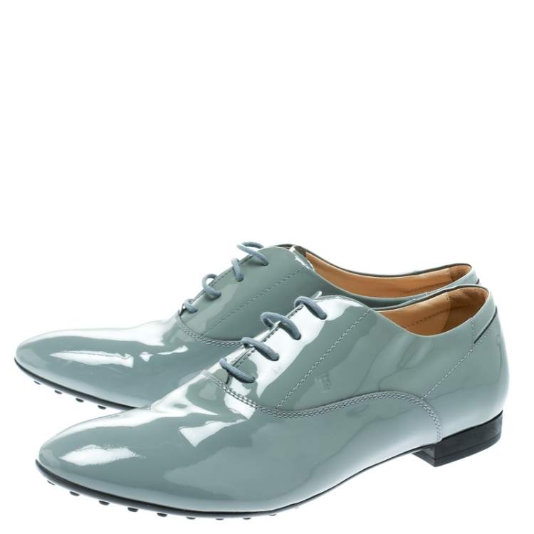 Pre Owned Tod's Grey Patent Leather Lace Up Oxford Size 40