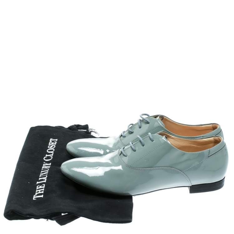 Pre Owned Tod's Grey Patent Leather Lace Up Oxford Size 40