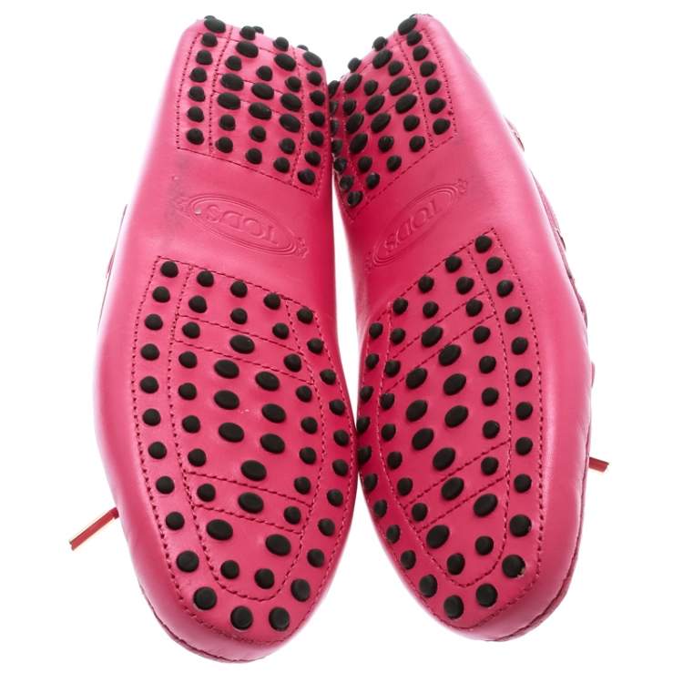 Pre Owned Tod's Purple Leather Bow Loafers Size 38.5