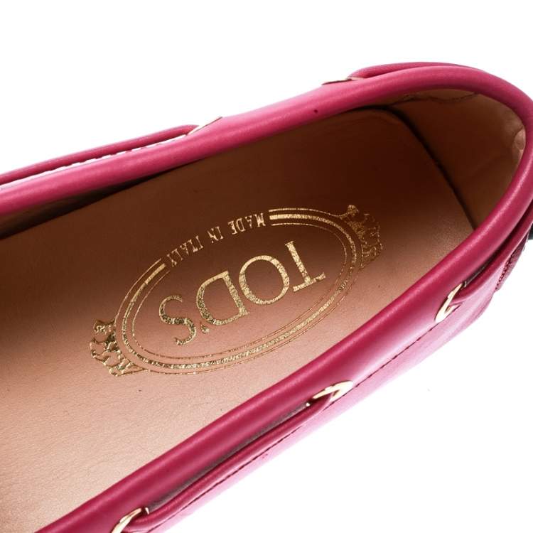 Pre Owned Tod's Purple Leather Bow Loafers Size 38.5