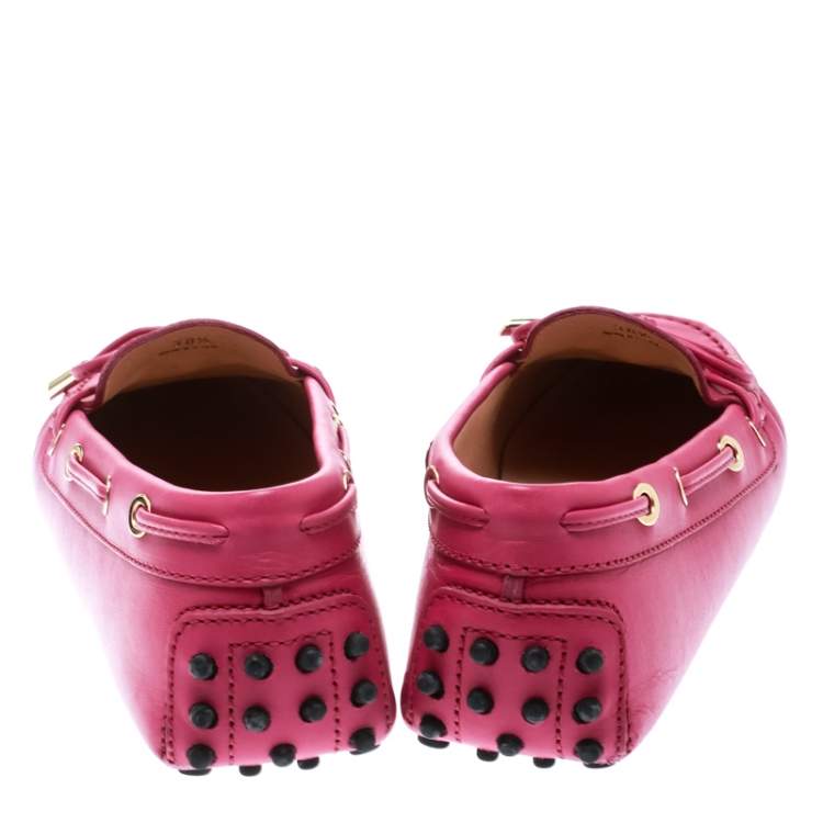 Pre Owned Tod's Purple Leather Bow Loafers Size 38.5