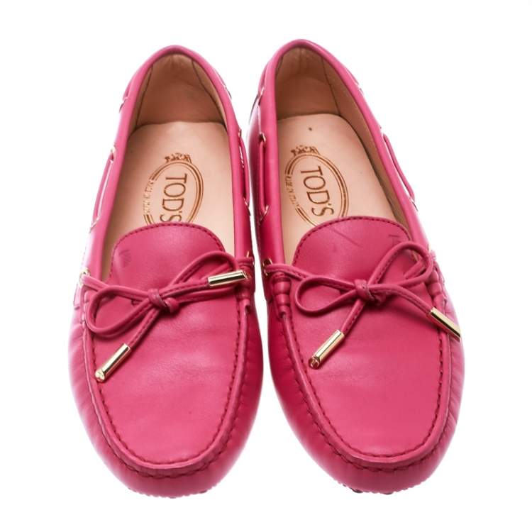 Pre Owned Tod's Purple Leather Bow Loafers Size 38.5