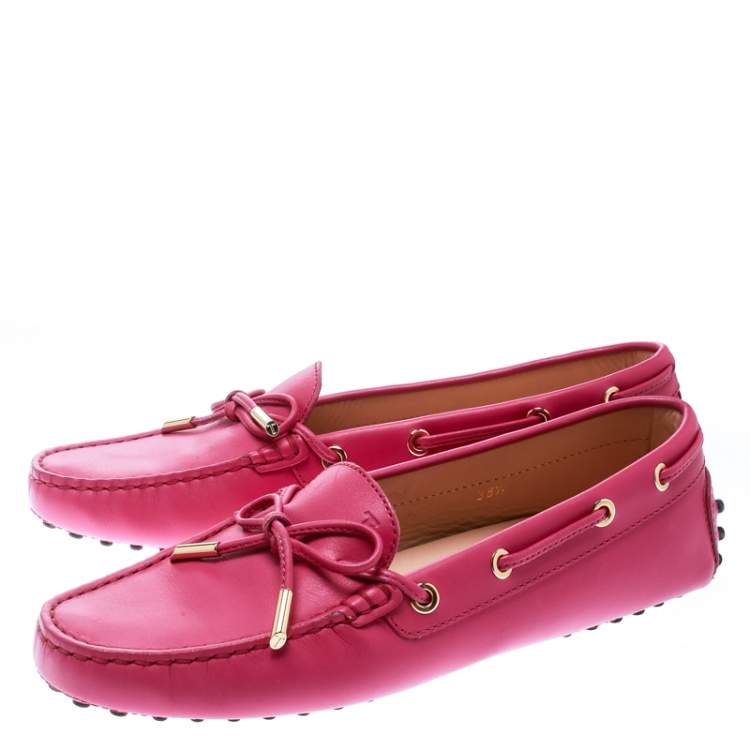 Pre Owned Tod's Purple Leather Bow Loafers Size 38.5