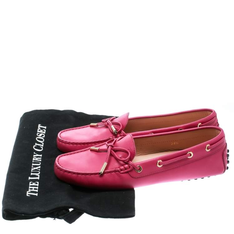 Pre Owned Tod's Purple Leather Bow Loafers Size 38.5