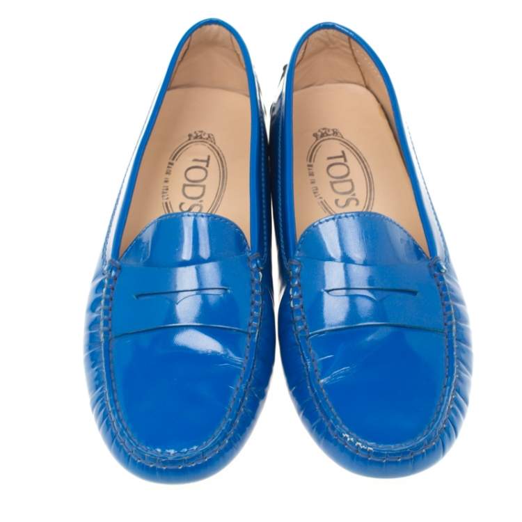 مملوكة مسبقًا Tod's Blue Patent Leather Penny Loafers Size 36.5
