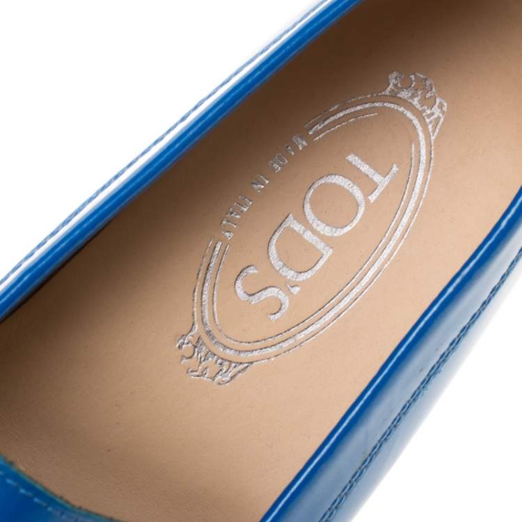مملوكة مسبقًا Tod's Blue Patent Leather Penny Loafers Size 36.5