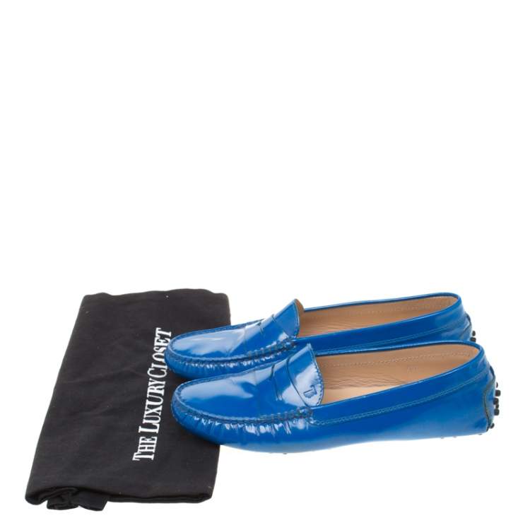 مملوكة مسبقًا Tod's Blue Patent Leather Penny Loafers Size 36.5