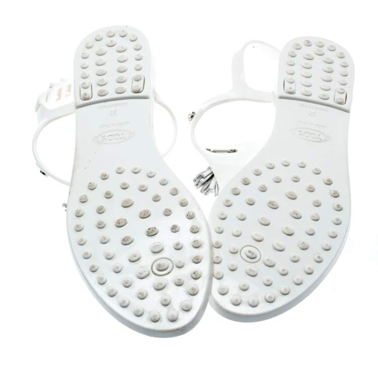 Pre Owned Tod's White Jelly Tassel Detail Thong Flat Sandals Size 37