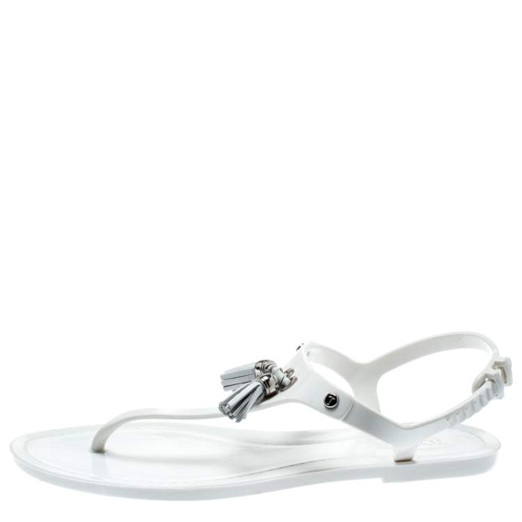 Pre Owned Tod's White Jelly Tassel Detail Thong Flat Sandals Size 37