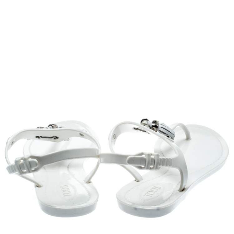Pre Owned Tod's White Jelly Tassel Detail Thong Flat Sandals Size 37