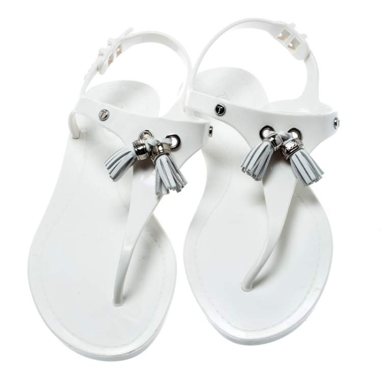 Pre Owned Tod's White Jelly Tassel Detail Thong Flat Sandals Size 37