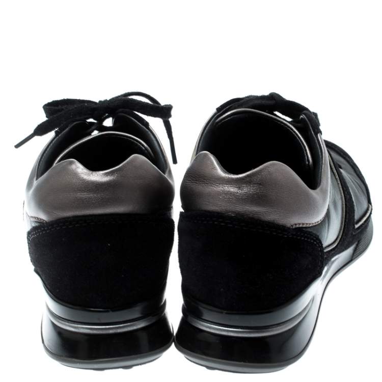 Pre Owned Tod's By T Project Black Suede And Metallic Leather Lace Up Sneakers Size 38