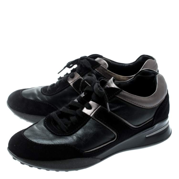 Pre Owned Tod's By T Project Black Suede And Metallic Leather Lace Up Sneakers Size 38