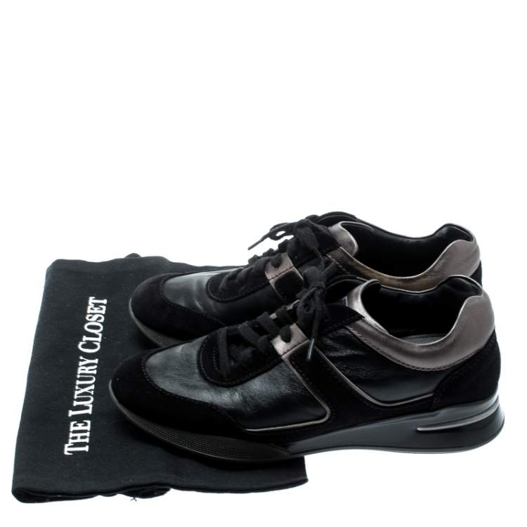 Pre Owned Tod's By T Project Black Suede And Metallic Leather Lace Up Sneakers Size 38
