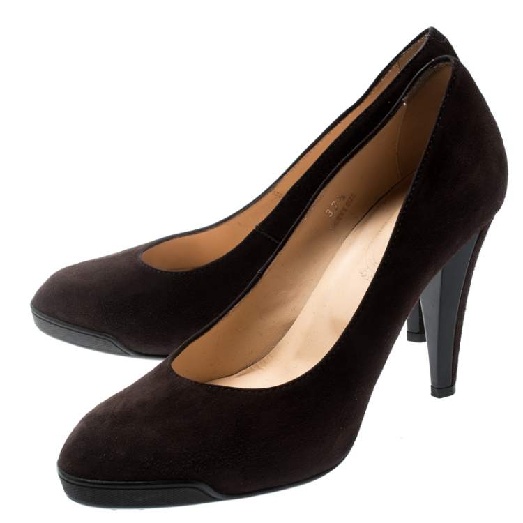 Pre Owned Tod's Brown Suede And Leather Almond Toe Pumps Size 37.5