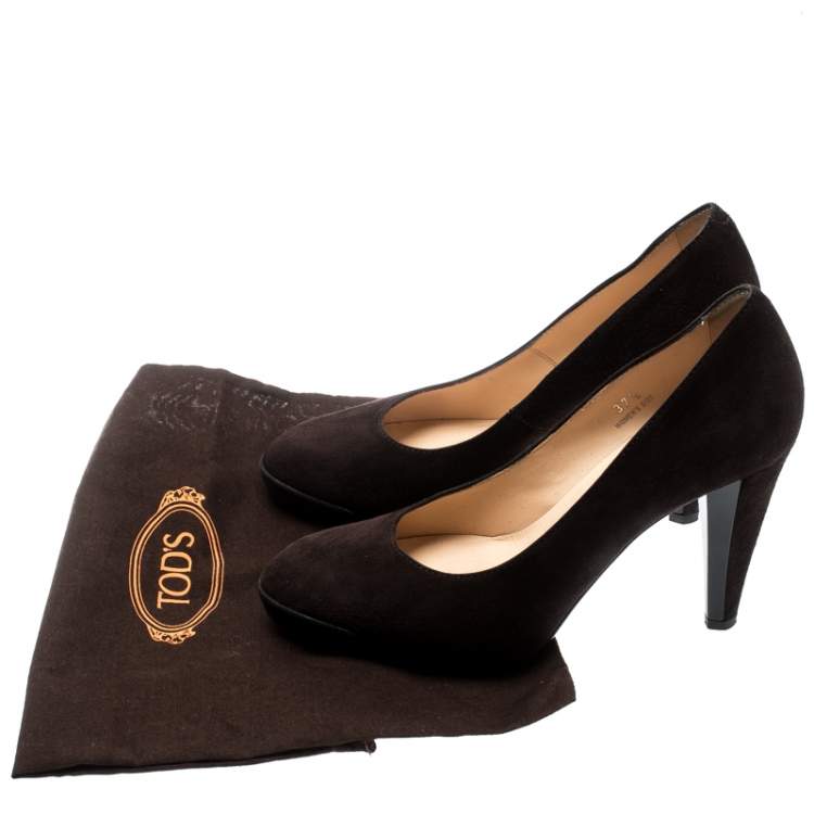 Pre Owned Tod's Brown Suede And Leather Almond Toe Pumps Size 37.5
