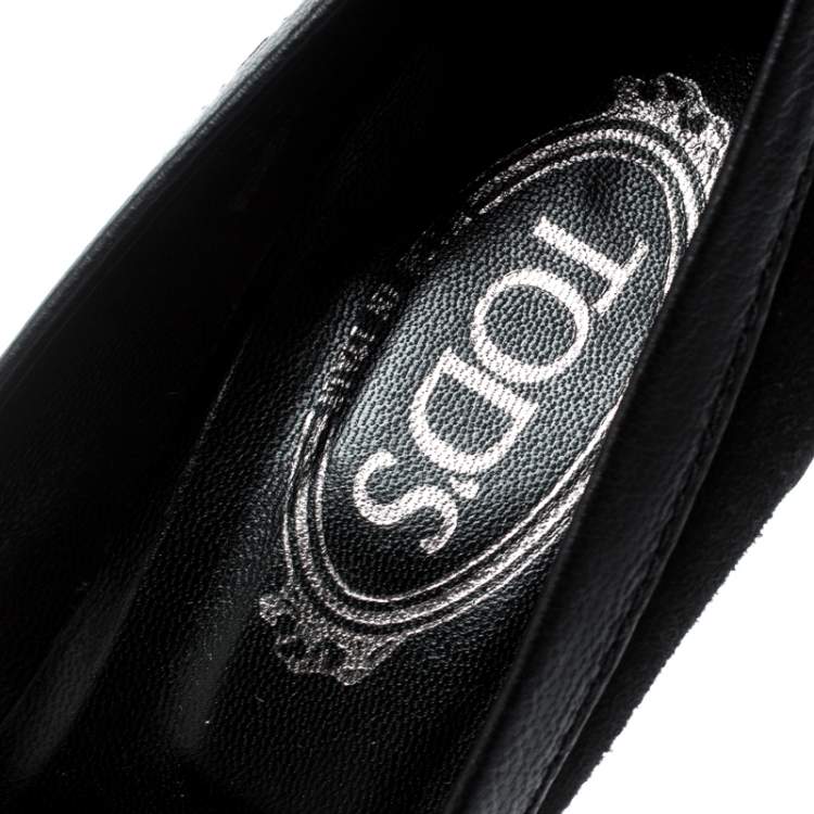 Pre Owned Tod's Black Suede And Leather Penny Platform Loafers Pumps Size 38