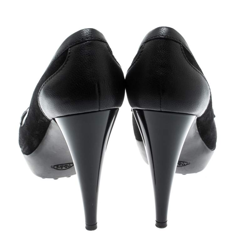 Pre Owned Tod's Black Suede And Leather Penny Platform Loafers Pumps Size 38