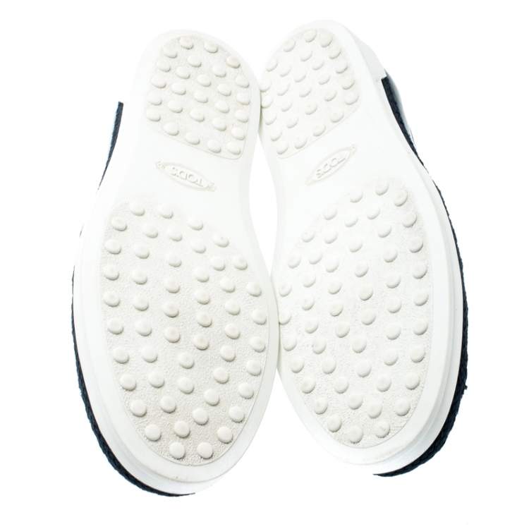 Pre Owned Tod's Blue Leather Sequin Embellished Espadrille Slip On Sneakers Size 37