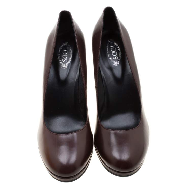 Pre Owned Tod's Brown Leather Block Heel Pumps Size 40