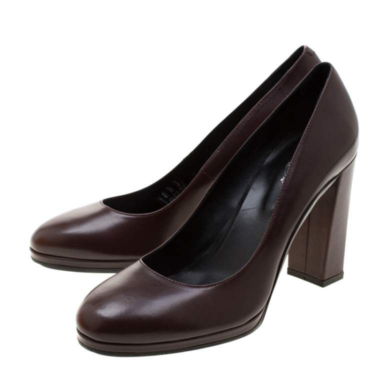 Pre Owned Tod's Brown Leather Block Heel Pumps Size 40