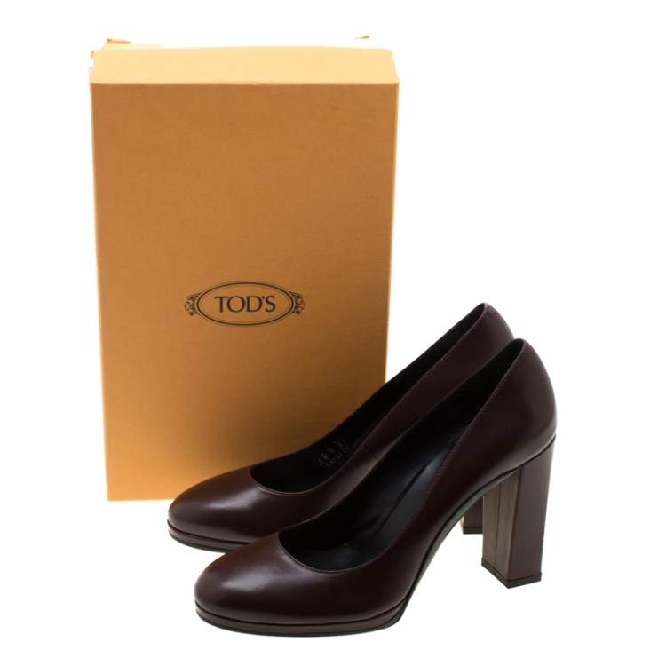 Pre Owned Tod's Brown Leather Block Heel Pumps Size 40