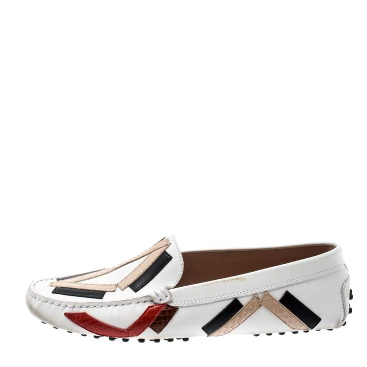 Pre Owned Tod's Multicolor Leather And Python Leather Trim Slip On Loafers Size 39.5