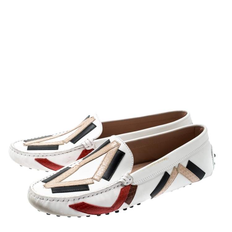 Pre Owned Tod's Multicolor Leather And Python Leather Trim Slip On Loafers Size 39.5