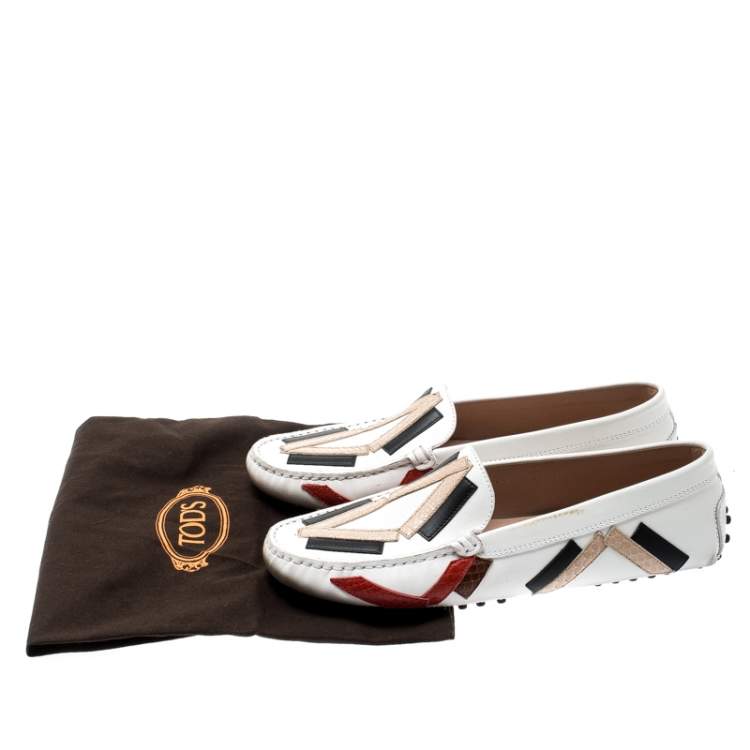 Pre Owned Tod's Multicolor Leather And Python Leather Trim Slip On Loafers Size 39.5
