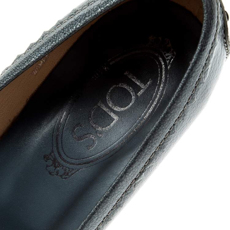 Pre Owned Tod's Blue Textured Leather Wedge Heel Penny Loafer Pumps Size 38.5