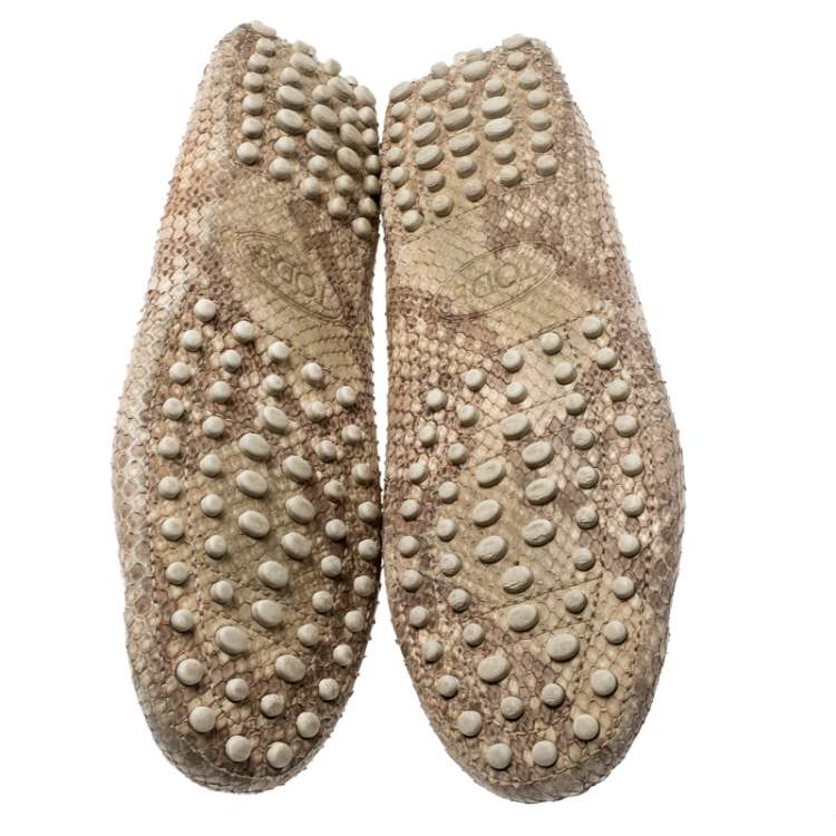 Pre Owned Tod's Beige Python Leather Bow Loafers Size 35.5