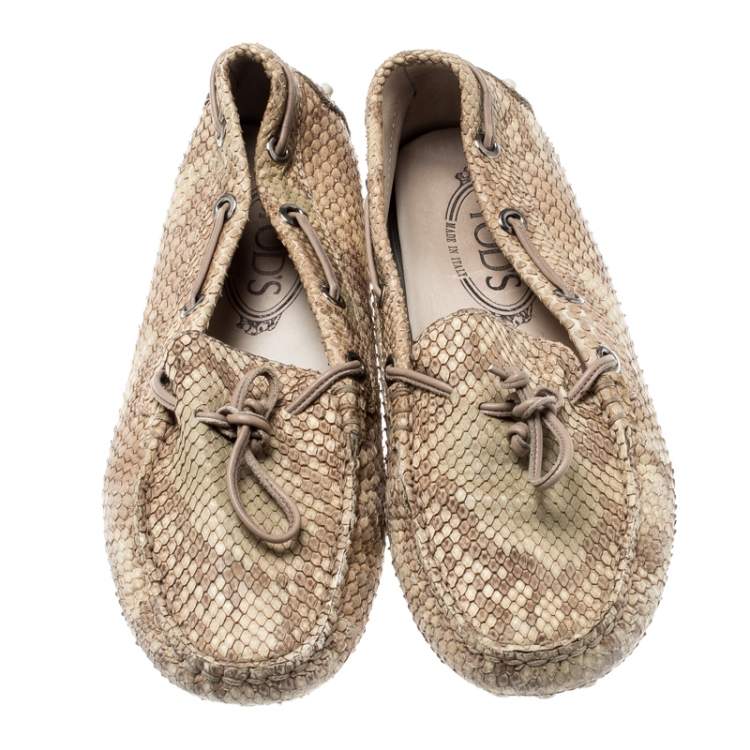 Pre Owned Tod's Beige Python Leather Bow Loafers Size 35.5