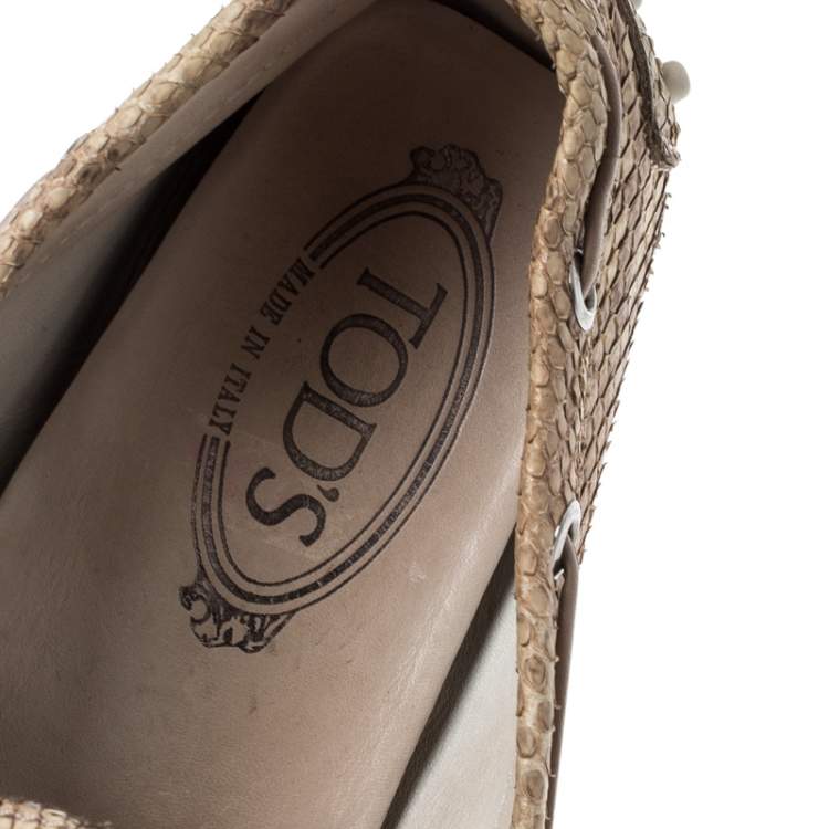 Pre Owned Tod's Beige Python Leather Bow Loafers Size 35.5