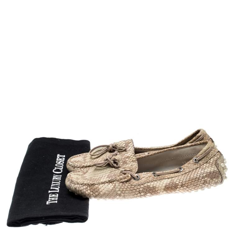 Pre Owned Tod's Beige Python Leather Bow Loafers Size 35.5
