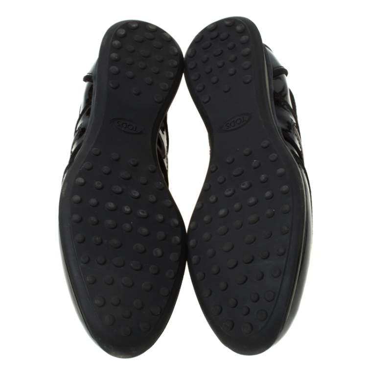 Pre Owned Tod's Black Patent Leather Lace Up Sneakers Size 38.5