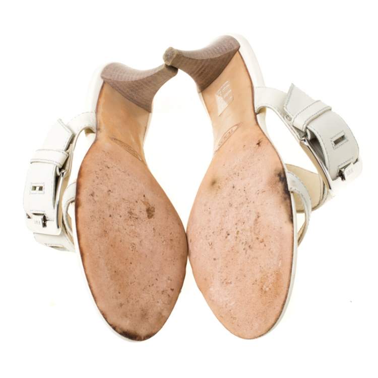 Pre Owned Tod's White Leather Buckle Accented Sandals Size 36