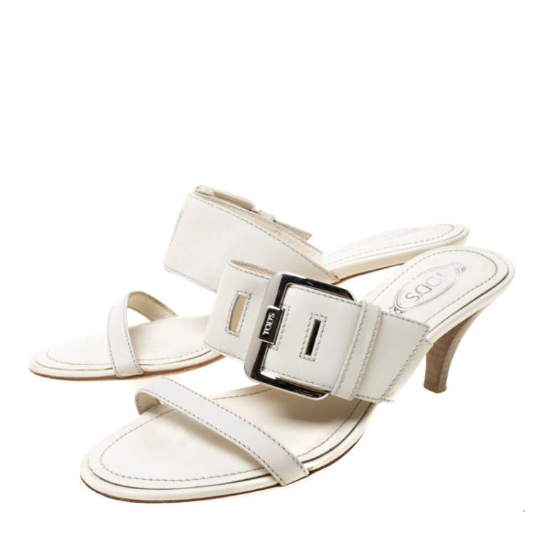 Pre Owned Tod's White Leather Buckle Accented Sandals Size 36