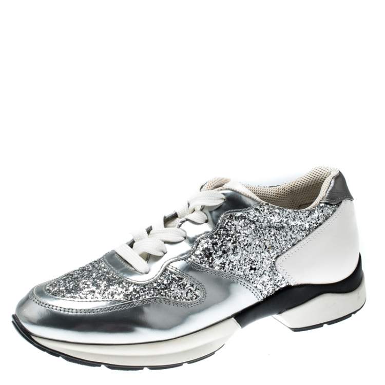 Dicht Missionaris afstuderen Tod's Metallic Silver Glitter And Leather Sportivo Lace Up Sneakers Size 36  Tod's | TLC