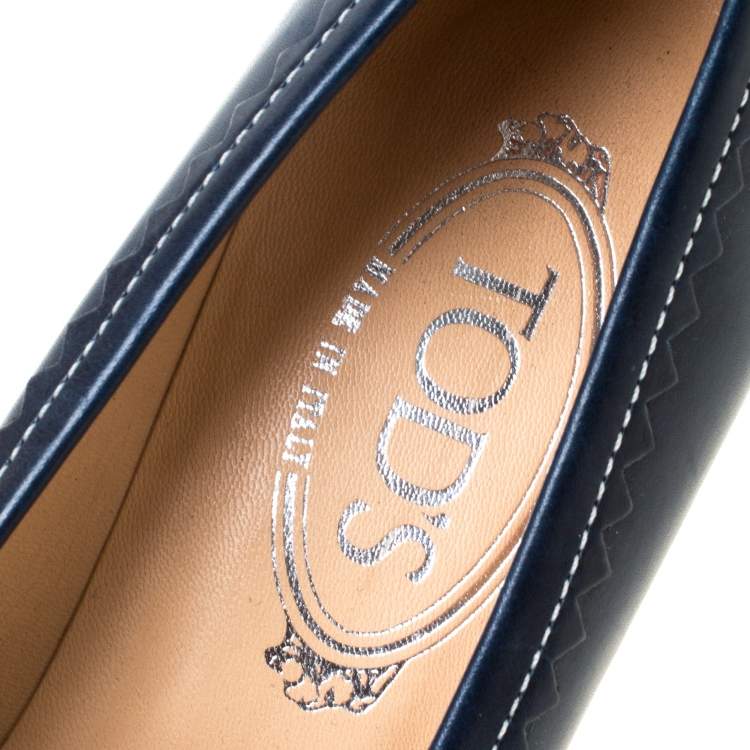Pre Owned Tod's Navy Blue Leather Penny Loafer Pointed Toe Pumps Size 39