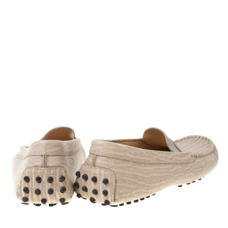 Pre Owned Tod's Beige Textured Leather Penny Loafers Size 37.5