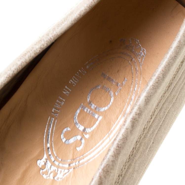Pre Owned Tod's Beige Textured Leather Penny Loafers Size 37.5