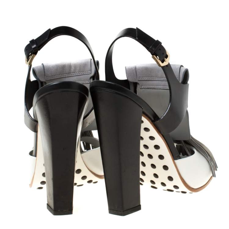Pre Owned Tod's Tricolor Leather Fringe Detail Slingback Sandals Size 38.5