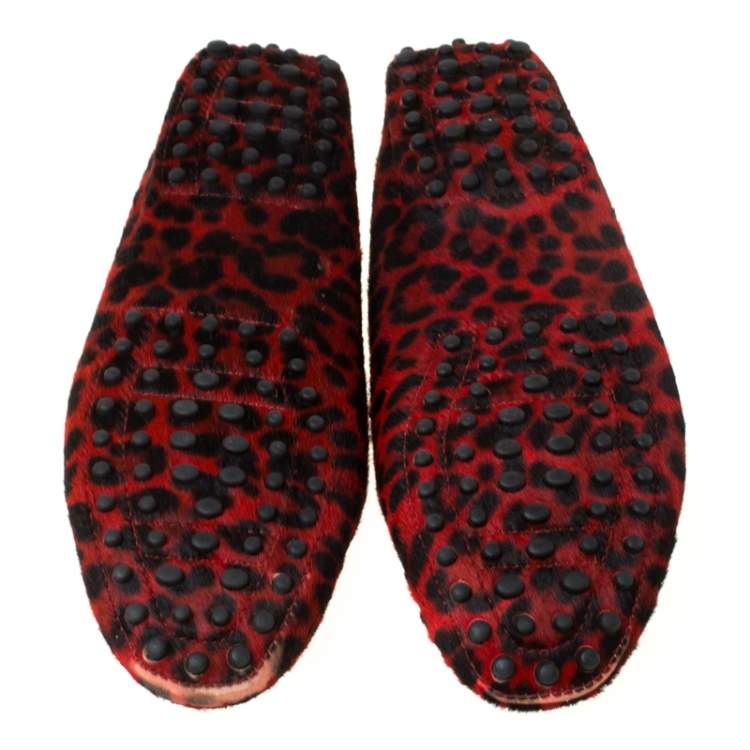 مملوكة مسبقًا Tod's Red Pony Hair Gommino Bow Loafers Size 38.5