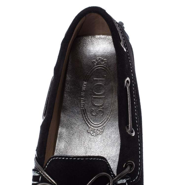 Pre Owned Tods Black Suede Leather Bow Loafers Size 35
