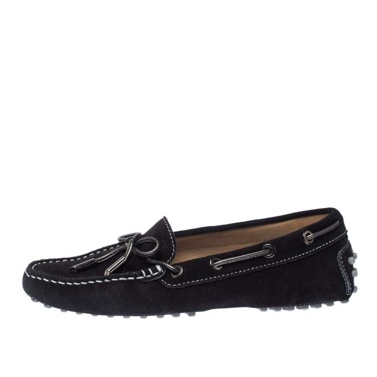 Pre Owned Tods Black Suede Leather Bow Loafers Size 35