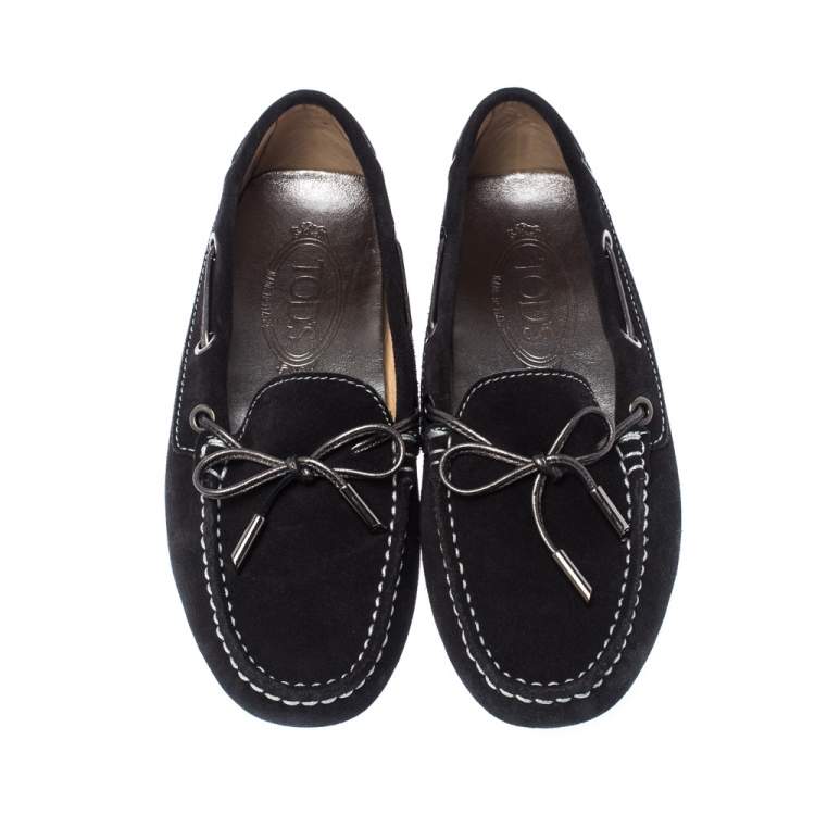 Pre Owned Tods Black Suede Leather Bow Loafers Size 35