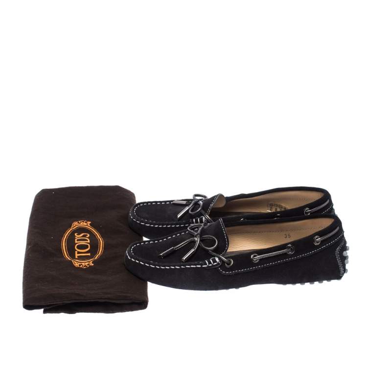 Pre Owned Tods Black Suede Leather Bow Loafers Size 35